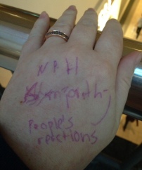 Writing in the dark on my hand, clearly not the easiest thing.